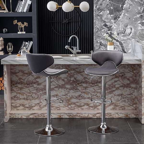 Roundhill Furniture Masaccio Velvet Upholstered Adjustable Swivel Barstool, Set of 2, Gray - Image 4