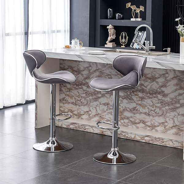 Roundhill Furniture Masaccio Velvet Upholstered Adjustable Swivel Barstool, Set of 2, Gray - Image 6