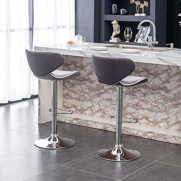 Roundhill Furniture Masaccio Velvet Upholstered Adjustable Swivel Barstool, Set of 2, Gray - Image 7