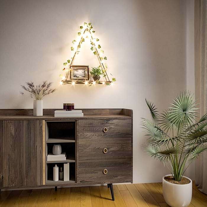 RICHER HOUSE Macrame Floating Shelves for Wall No Drilling, Boho Hanging Shelf with Artificial Ivy and LED Lights, Plant Wall Decor for Living Room Bedroom Dorm - Image 5