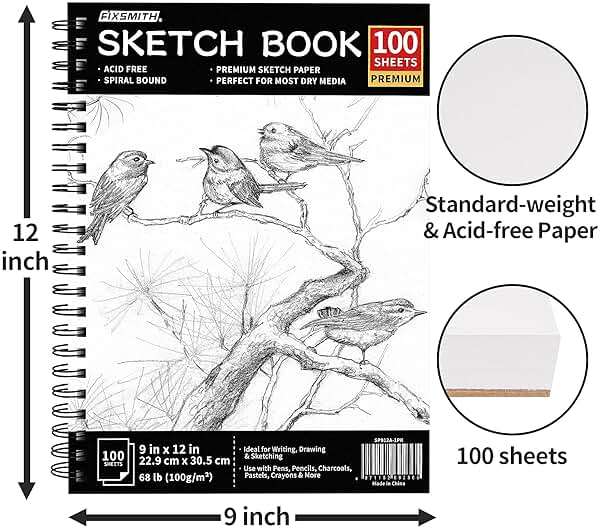 FIXSMITH 9"X12" Sketch Book | 400 Sheets (68 lb/100gsm) Sketchbook| 4 Pack (100 Sheets Each) |Acid Free Drawing Paper | Spiral Bound Sketchpad for Beginners,Artists & Professionals | Bright White - Image 3
