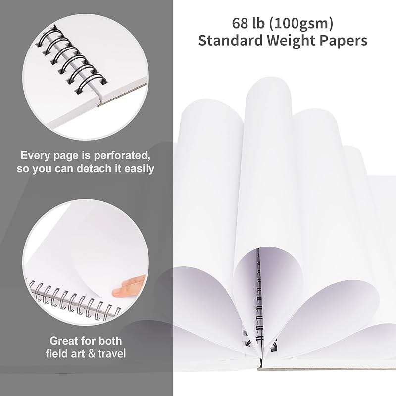 FIXSMITH 9"X12" Sketch Book | 400 Sheets (68 lb/100gsm) Sketchbook| 4 Pack (100 Sheets Each) |Acid Free Drawing Paper | Spiral Bound Sketchpad for Beginners,Artists & Professionals | Bright White - Image 4