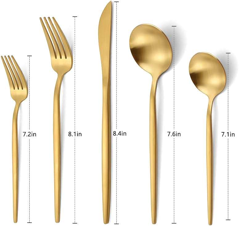 Matte Gold Silverware Set, VANVRO 20-Piece Stainless Steel Flatware Set, Satin Finish tableware Cutlery Set, Service for 4, Home and Restaurant, Dishwasher Safe - Image 3