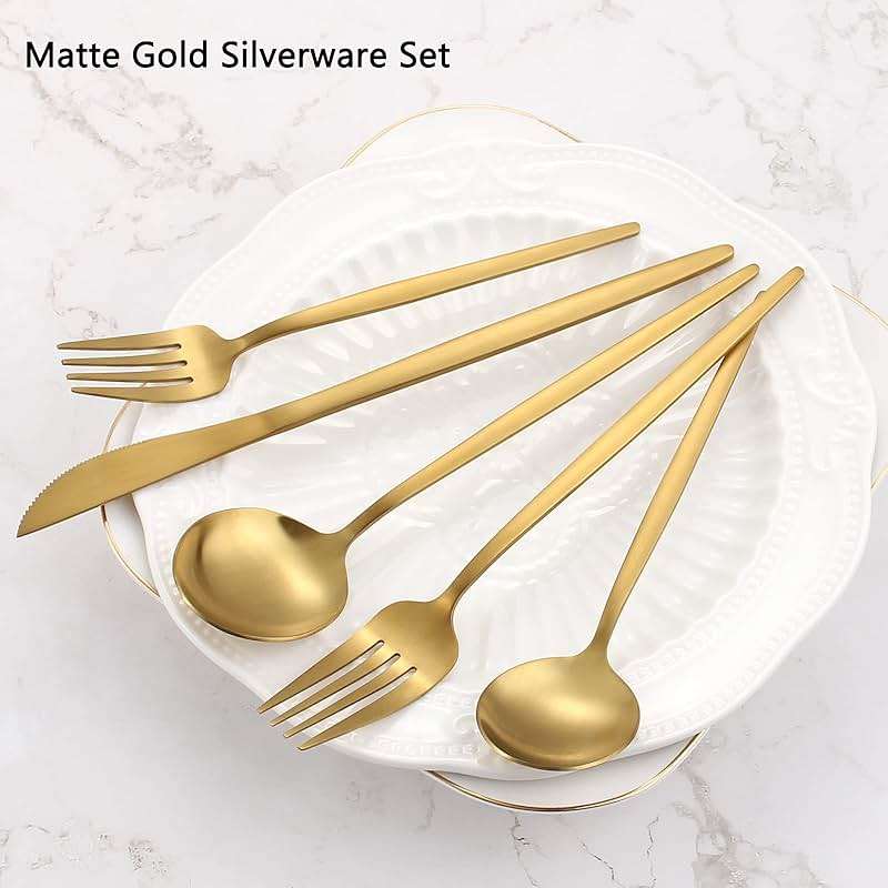 Matte Gold Silverware Set, VANVRO 20-Piece Stainless Steel Flatware Set, Satin Finish tableware Cutlery Set, Service for 4, Home and Restaurant, Dishwasher Safe - Image 4