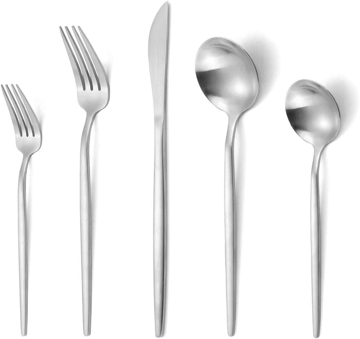 Matte Silverware Set, VANVRO 20-Piece Stainless Steel Flatware Set, Satin Finish tableware Cutlery Set, Service for 4, Home and Restaurant, Dishwasher Safe - Image 1