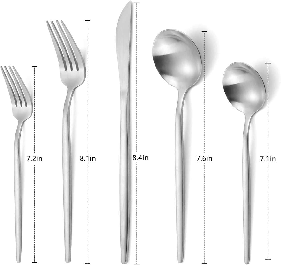 Matte Silverware Set, VANVRO 20-Piece Stainless Steel Flatware Set, Satin Finish tableware Cutlery Set, Service for 4, Home and Restaurant, Dishwasher Safe - Image 3