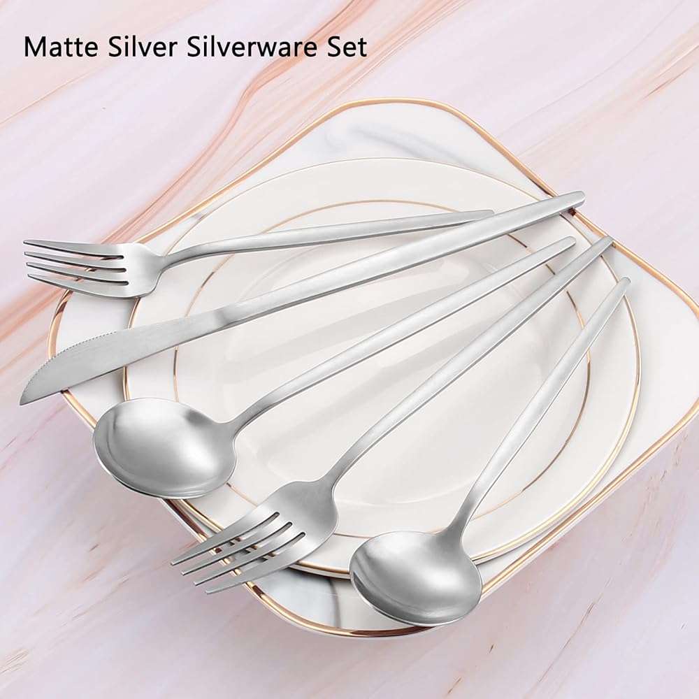 Matte Silverware Set, VANVRO 20-Piece Stainless Steel Flatware Set, Satin Finish tableware Cutlery Set, Service for 4, Home and Restaurant, Dishwasher Safe - Image 4