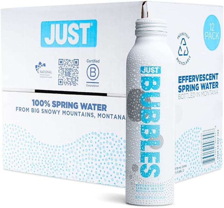 JUST Bubbles - Pure Premium Sparkling Spring Water in a Fully Recyclable Reusable Eco-Friendly Bottle - 100% Mountain-Sourced Carbonated Water with Naturally Occurring Minerals, 16 Fl Oz (Pack of 12) - Image 1