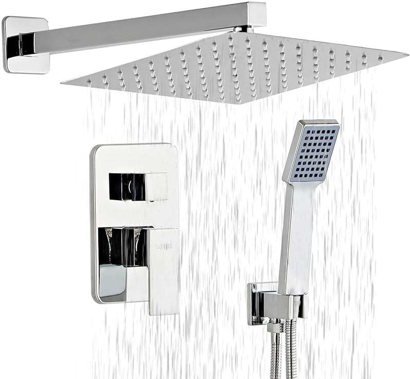 LCEVCGK Shower Head - Shower Faucet Set Square Shower Combo System with 8'' Rainfall Shower Head Wall Mount Handheld Shower, Stainless Steel with Chrome Finish Bath Shower Head,Chrome - Image 1