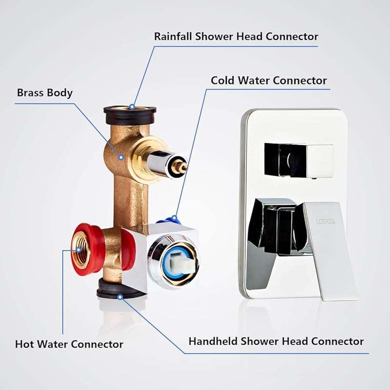 LCEVCGK Shower Head - Shower Faucet Set Square Shower Combo System with 8'' Rainfall Shower Head Wall Mount Handheld Shower, Stainless Steel with Chrome Finish Bath Shower Head,Chrome - Image 3