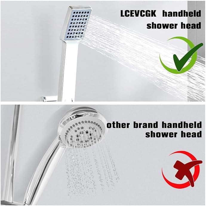 LCEVCGK Shower Head - Shower Faucet Set Square Shower Combo System with 8'' Rainfall Shower Head Wall Mount Handheld Shower, Stainless Steel with Chrome Finish Bath Shower Head,Chrome - Image 7