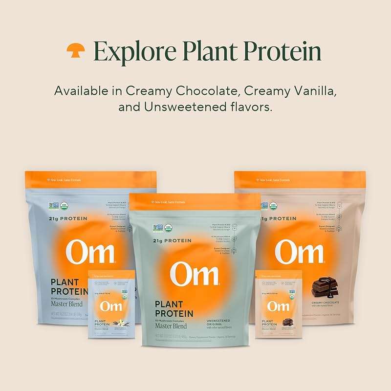 OM MUSHROOM SUPERFOOD Master Blend Vegan Protein – Creamy Vanilla Plant Protein with 10 Mushrooms, Ashwagandha, BCAAs & B12 – Energy, Recovery & Immune Support – 1.2 lb (16 Servings) - Image 7