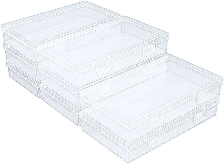 Thintinick 8 Pack Rectangular Clear Plastic Storage Containers | 6.5 x 3.74 x 1.18 inch, Hinged Lid, For Beads and Small Craft Items - Image 1