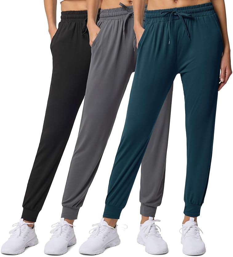 Real Essentials 3 Pack: Women's Lounge Joggers Sweatpants with Pockets Yoga Running Athletic Workout (Available in Plus Size) - Image 1