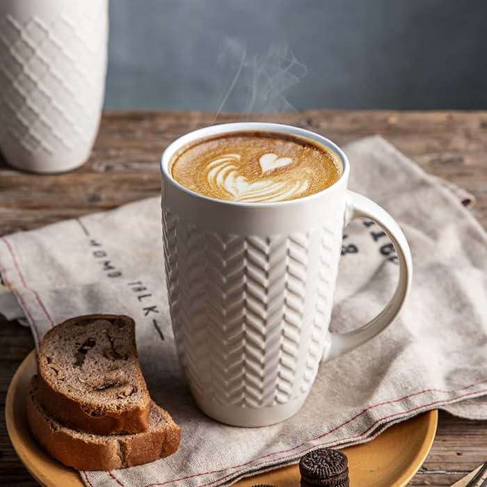AmorArc Extra Large Coffee Mugs Set of 6, 20oz Ceramic Tall Coffee Mugs Set with Textured Geometric Patterns for Coffee/Tea/Beer/Hot Cocoa, Dishwasher & Microwave Safe,Beige - Image 5