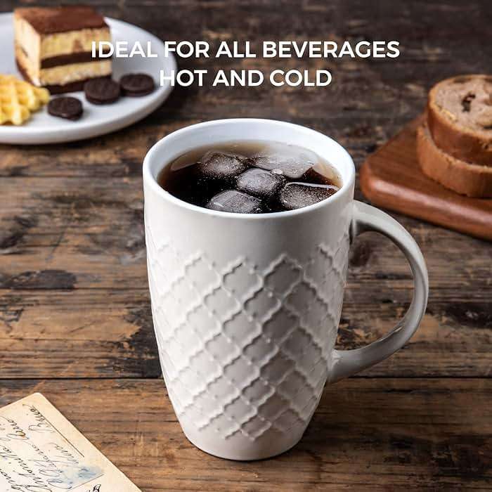 AmorArc Extra Large Coffee Mugs Set of 6, 20oz Ceramic Tall Coffee Mugs Set with Textured Geometric Patterns for Coffee/Tea/Beer/Hot Cocoa, Dishwasher & Microwave Safe,Beige - Image 8