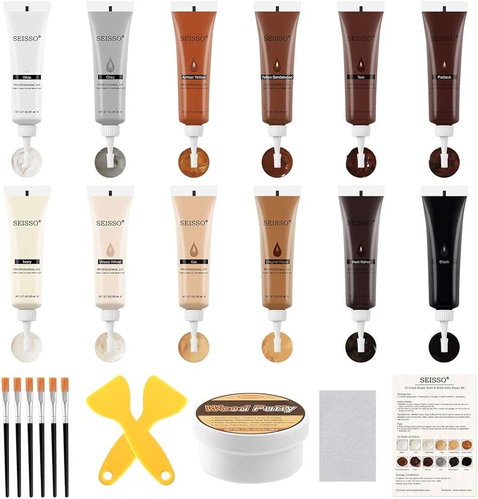 SEISSO Wood Furniture Repair Kit, Wood Putty Repair Fillers, Hardwood Laminate Floor Repair Kit, Restore Any Holes, Scratches, Cracks, Gouges for Wooden Floors, Cabinet, Cherry, Walnut - Image 1