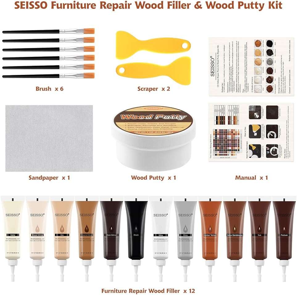 SEISSO Wood Furniture Repair Kit, Wood Putty Repair Fillers, Hardwood Laminate Floor Repair Kit, Restore Any Holes, Scratches, Cracks, Gouges for Wooden Floors, Cabinet, Cherry, Walnut - Image 5