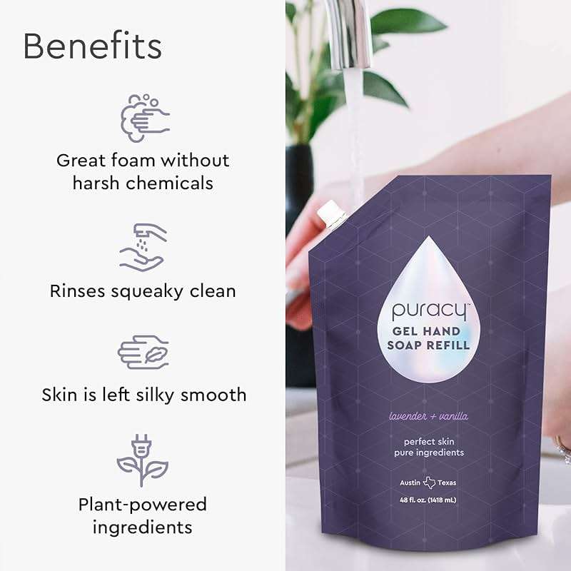 Puracy Organic Hand Soap, Professional Hand Washers We've All Become, Moisturizing Natural Gel Hand Wash Soap, Liquid Hand Soap Refills for Soft Skin (Refill Lavender & Vanilla, 48 Ounce) - Image 3