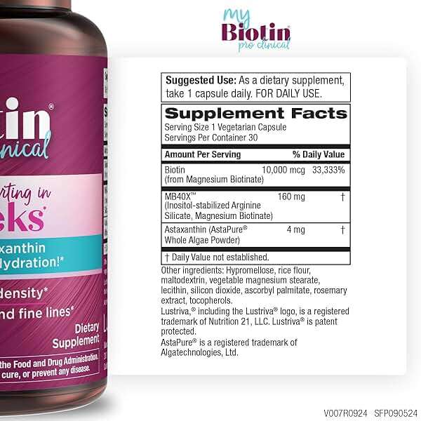 Purity Products MyBiotin ProClinical – Thicker Hair Starting in 3 Weeks & Fights Wrinkles - MB40X Patented Biotin Vitamin B7 Matrix w/Astaxanthin - 40X More Soluble vs Ordinary Biotin, 30 Veg Capsules - Image 2