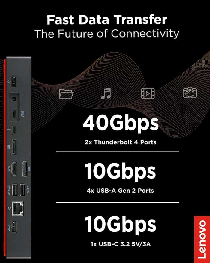 Lenovo ThinkPad Universal Thunderbolt 4 Dock, 4 Displays, Dynamic Power Charging up to 100W, Black - Image 5