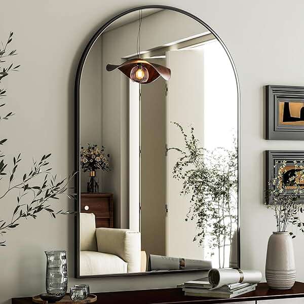 HARRITPURE Arched Wall Mirror 24"x36" – Black Metal Frame Vanity Mirrors for Bedroom, Entryway, Living Room Decor - Image 1