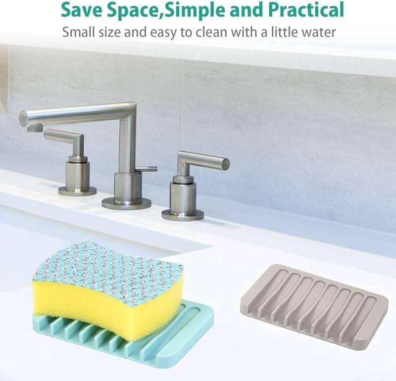 3PCS Self Draining Soap Holder, Premium Silicone Soap Dish, Soap Saver for Shower, Bathroom, Kitchen, Bath Tub, Sponges,Keep Soap Bars Dry Clean,Easy Clean,Extend Soap Life (Grey) - Image 4