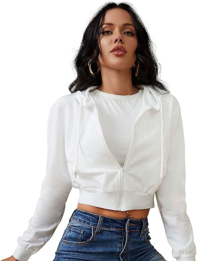 Women's Zip Up Hoodies Cropped Cardigan Jacket Drawstring Hooded Sweatshirts Casual Long Sleeve Top… - Image 1