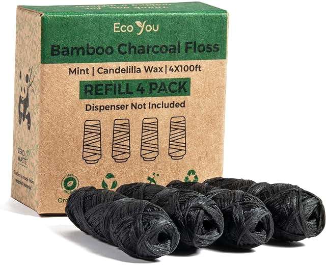EcoYou Bamboo Charcoal Dental Floss | Mint & Candelilla Wax | Vegan & Biodegradable (4 Refills Pack) | Pfas Free - Image 1