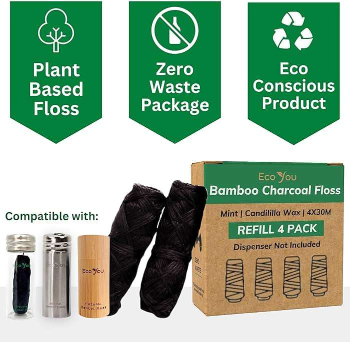 EcoYou Bamboo Charcoal Dental Floss | Mint & Candelilla Wax | Vegan & Biodegradable (4 Refills Pack) | Pfas Free - Image 2