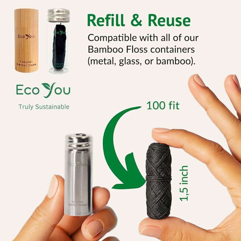 EcoYou Bamboo Charcoal Dental Floss | Mint & Candelilla Wax | Vegan & Biodegradable (4 Refills Pack) | Pfas Free - Image 5