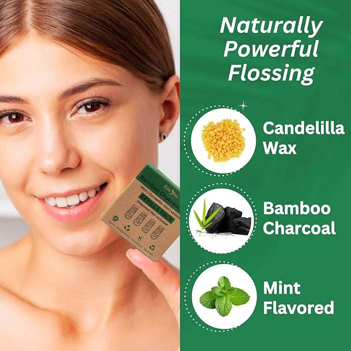 EcoYou Bamboo Charcoal Dental Floss | Mint & Candelilla Wax | Vegan & Biodegradable (4 Refills Pack) | Pfas Free - Image 6