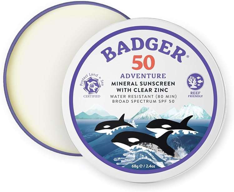 Badger Reef Safe Mineral Sunscreen, SPF 50, 98% Organic with Zinc Oxide, Non Toxic, Water Resistant, Unscented & Hypoallergenic, Broad - Spectrum, For Adventure, Travel & Sport, 2.4 oz Tin - Image 1