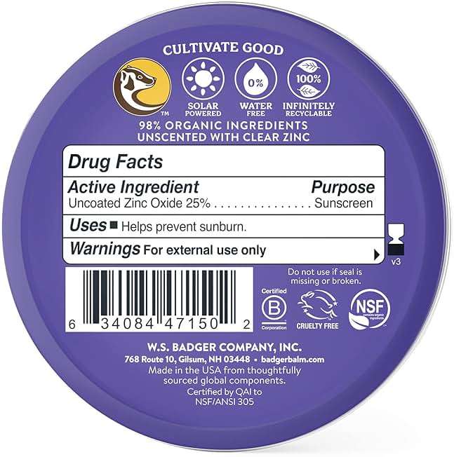 Badger Reef Safe Mineral Sunscreen, SPF 50, 98% Organic with Zinc Oxide, Non Toxic, Water Resistant, Unscented & Hypoallergenic, Broad - Spectrum, For Adventure, Travel & Sport, 2.4 oz Tin - Image 2