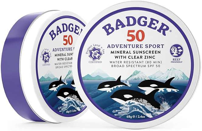 Badger Reef Safe Mineral Sunscreen, SPF 50, 98% Organic with Zinc Oxide, Non Toxic, Water Resistant, Unscented & Hypoallergenic, Broad - Spectrum, For Adventure, Travel & Sport, 2.4 oz Tin - Image 4