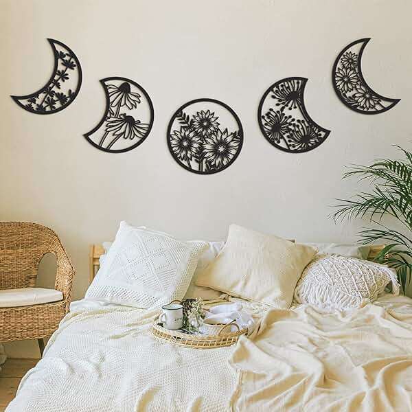 Jetec 5 Pcs Moon Phase Wall Art Decor Wall Pediments Hanging Wooden Phase Spiritual Bedroom Nordic Boho Lunar Aesthetic Art for Living Room Dorm Apartment Ornament (Black) - Image 4