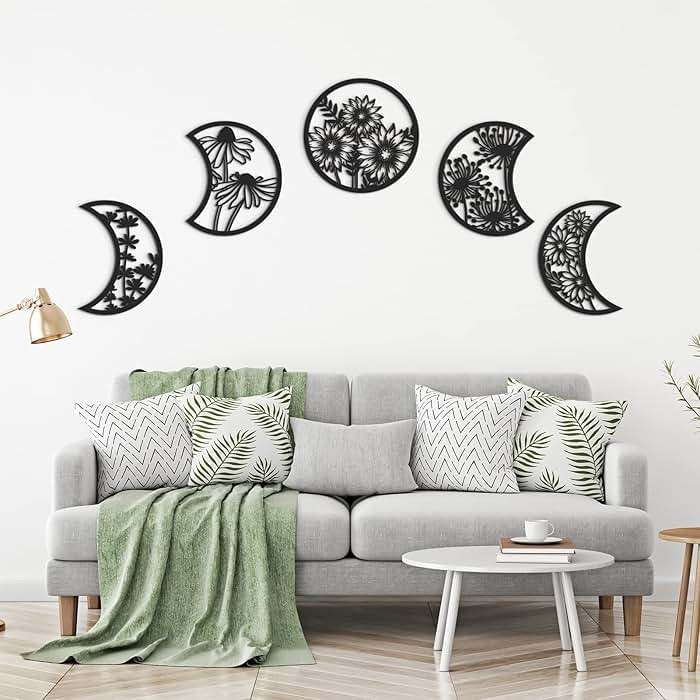 Jetec 5 Pcs Moon Phase Wall Art Decor Wall Pediments Hanging Wooden Phase Spiritual Bedroom Nordic Boho Lunar Aesthetic Art for Living Room Dorm Apartment Ornament (Black) - Image 5