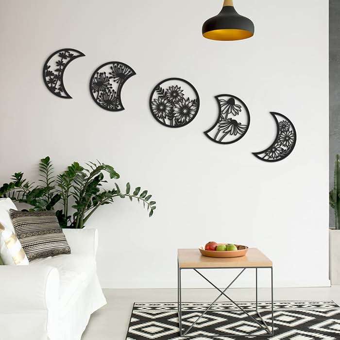 Jetec 5 Pcs Moon Phase Wall Art Decor Wall Pediments Hanging Wooden Phase Spiritual Bedroom Nordic Boho Lunar Aesthetic Art for Living Room Dorm Apartment Ornament (Black) - Image 6