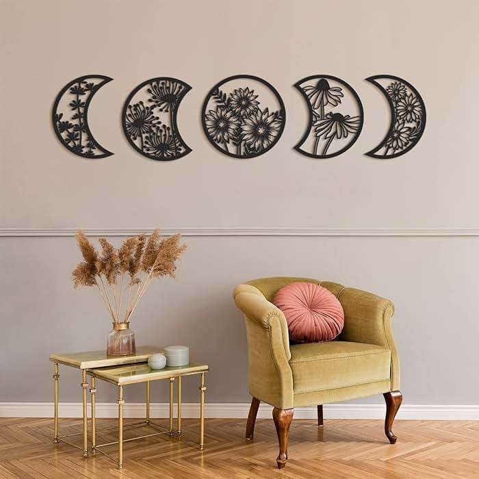 Jetec 5 Pcs Moon Phase Wall Art Decor Wall Pediments Hanging Wooden Phase Spiritual Bedroom Nordic Boho Lunar Aesthetic Art for Living Room Dorm Apartment Ornament (Black) - Image 7
