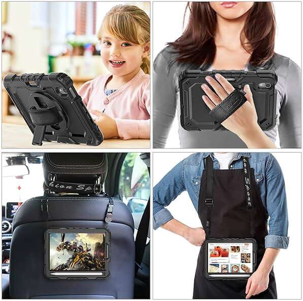 SEYMAC stock Case for iPad mini 7 (A17 Pro) 2024/ Mini 6 8.3'' with Screen Protector Pencil Holder [360 Rotating Hand Strap] &Stand, Drop-Proof Case for iPad mini 7th/6th Generation 8.3", Black - Image 4