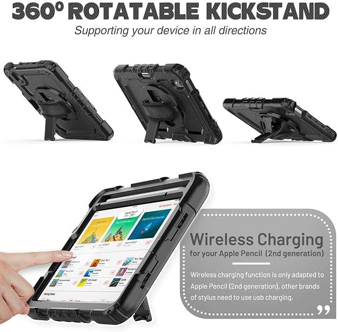 SEYMAC stock Case for iPad mini 7 (A17 Pro) 2024/ Mini 6 8.3'' with Screen Protector Pencil Holder [360 Rotating Hand Strap] &Stand, Drop-Proof Case for iPad mini 7th/6th Generation 8.3", Black - Image 5