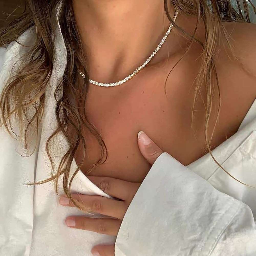 Luxval Tennis Necklace 14K Gold Plated Rhinestone Butterfly Choker Necklaces for women Dainty Zirconia Cut Faux Diamond chain 3mm - Image 4