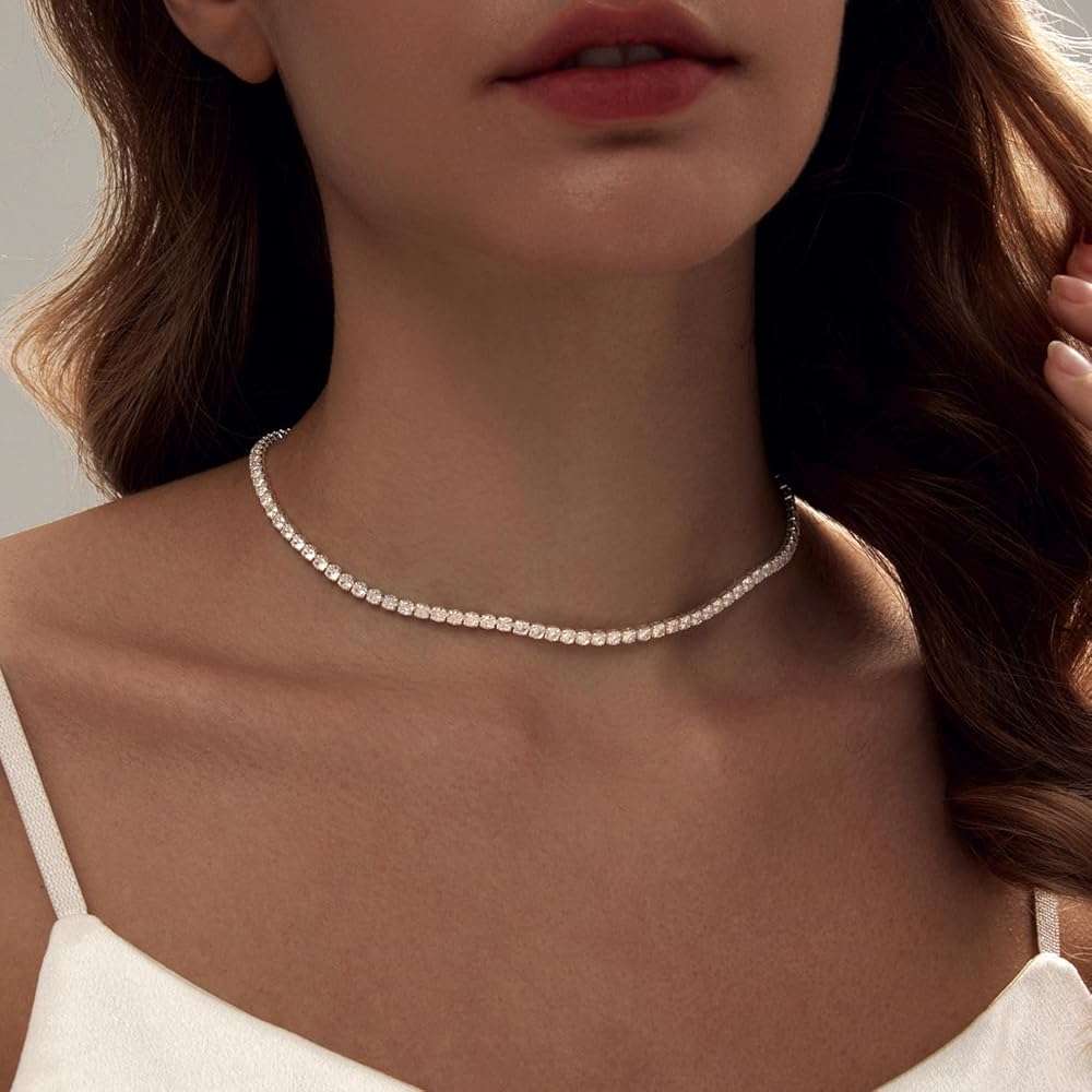 Luxval Tennis Necklace 14K Gold Plated Rhinestone Butterfly Choker Necklaces for women Dainty Zirconia Cut Faux Diamond chain 3mm - Image 5