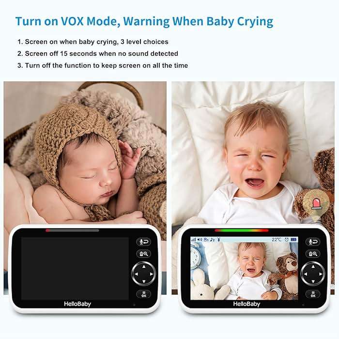 HelloBaby No WiFi Baby Monitor 5" Screen 30-Hour Battery Pan-Tilt-Zoom Video Upgrade with Camera and Audio, Night Vision, VOX, 2-Way Talk, 8 Lullabies and 1000ft Range, HB6550 - Image 4