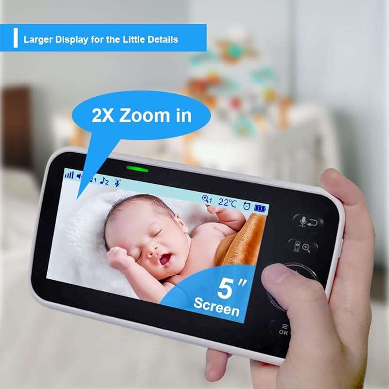 HelloBaby No WiFi Baby Monitor 5" Screen 30-Hour Battery Pan-Tilt-Zoom Video Upgrade with Camera and Audio, Night Vision, VOX, 2-Way Talk, 8 Lullabies and 1000ft Range, HB6550 - Image 6