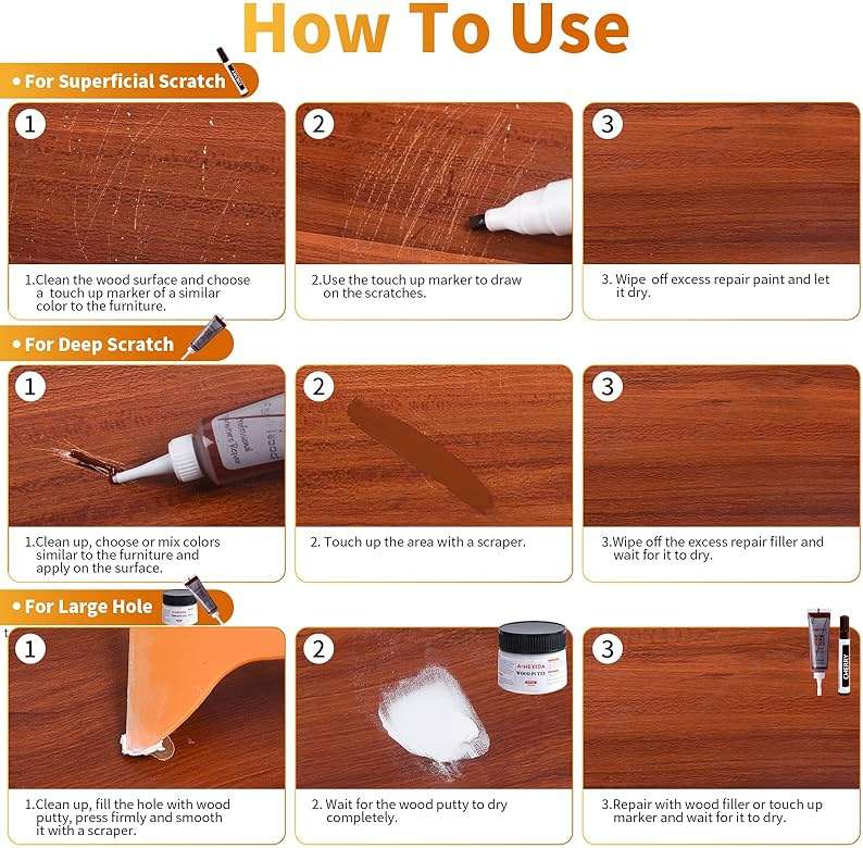 Wood Floor Scratch Repair - Set of 39 - Hardwood Floor Repair Kit Wood Filler Putty, Wood Markers Furniture Repair Kit Touch Up Pens for Scratch Stain Hole, Restore Laminate Vinyl Veneer Cabinet - Image 4
