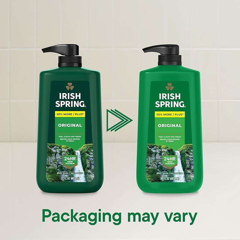 Irish Spring Original Moisturizing Body Wash for Men, 24-Hour Fresh, Face and Body Wash, Biodegradable Ingredients, Paraben Free, Cool Fresh Scent, 30 fl oz Pump Bottle - Image 2