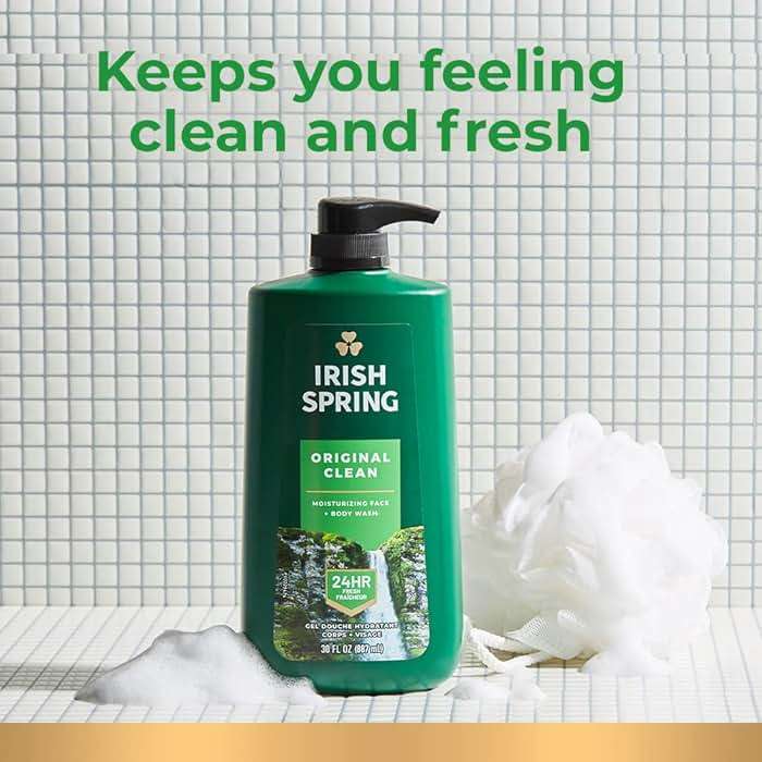 Irish Spring Original Moisturizing Body Wash for Men, 24-Hour Fresh, Face and Body Wash, Biodegradable Ingredients, Paraben Free, Cool Fresh Scent, 30 fl oz Pump Bottle - Image 14