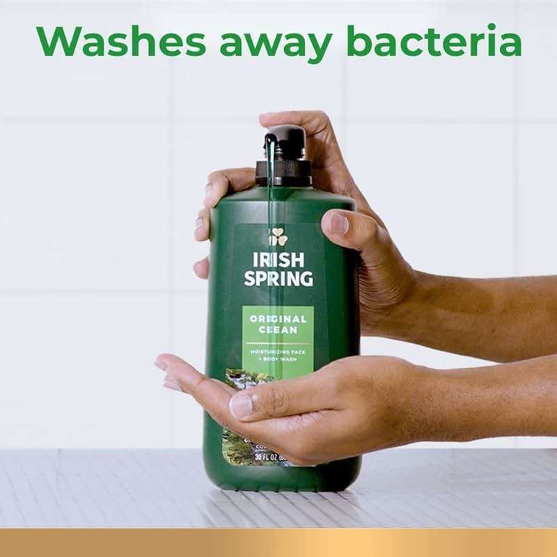 Irish Spring Original Moisturizing Body Wash for Men, 24-Hour Fresh, Face and Body Wash, Biodegradable Ingredients, Paraben Free, Cool Fresh Scent, 30 fl oz Pump Bottle - Image 15
