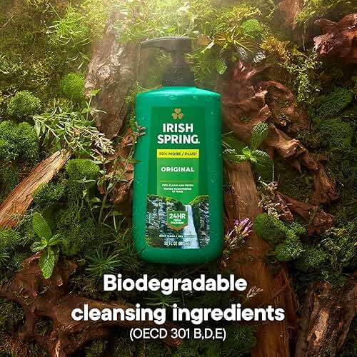 Irish Spring Original Moisturizing Body Wash for Men, 24-Hour Fresh, Face and Body Wash, Biodegradable Ingredients, Paraben Free, Cool Fresh Scent, 30 fl oz Pump Bottle - Image 8